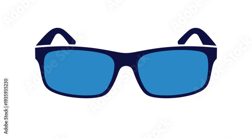 A front view of stylish blue sunglasses on a white background