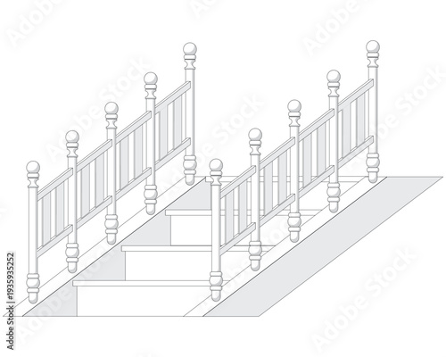 Vector design of white stair railings or fences to provide comfort and safety when going up and down stairs, usually in simple, modern, minimalist houses.