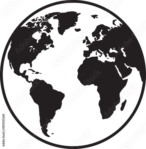 Black and white globe depicting continents of north america south america europe africa also transparent background
