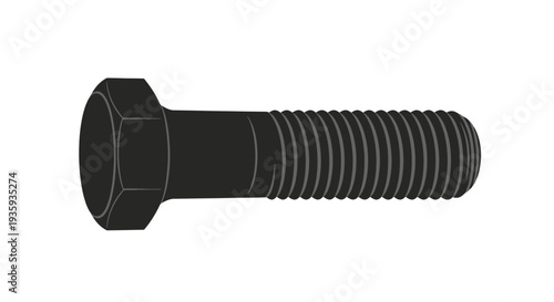 A single black hex bolt isolated on a white background