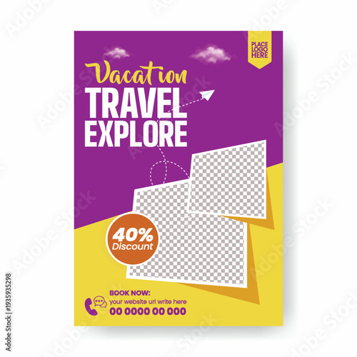 Travel Agency Brochure Cover Flyer Poster Template for Summer Holiday Vacation, Airline Booking Promotion, Luxury Resort Marketing Design, Adventure Tour Package Offer