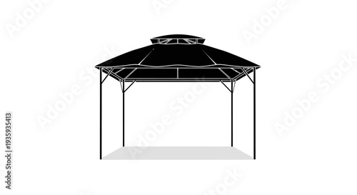 Simple black and white illustration of a garden gazebo structure