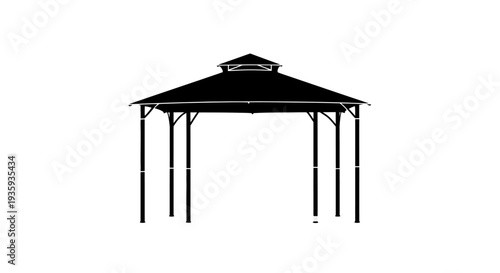 Simple black silhouette of an outdoor garden gazebo structure
