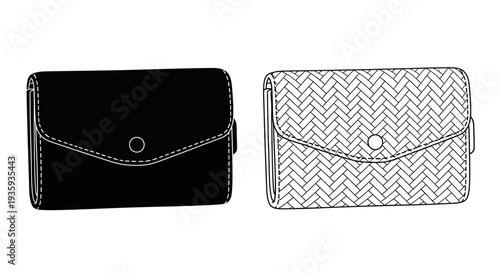Two wallets displayed one solid black one with a woven pattern