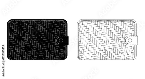 Two wallet designs one dark woven one light woven both with metal closures