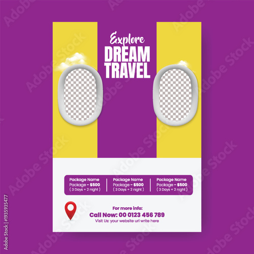 Creative Summer Vacation Travel Agency Poster Flyer Marketing Template Featuring Holiday Package Promotion, Adventure Tour Deals, Luxury Resort Offer, Airline Booking Service Layout