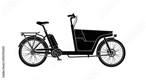 Black and white silhouette of a modern electric cargo bicycle