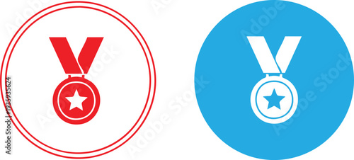 Red and blue medal on white background