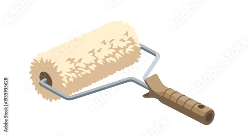 A cartoon illustration of a paint roller with a fluffy texture