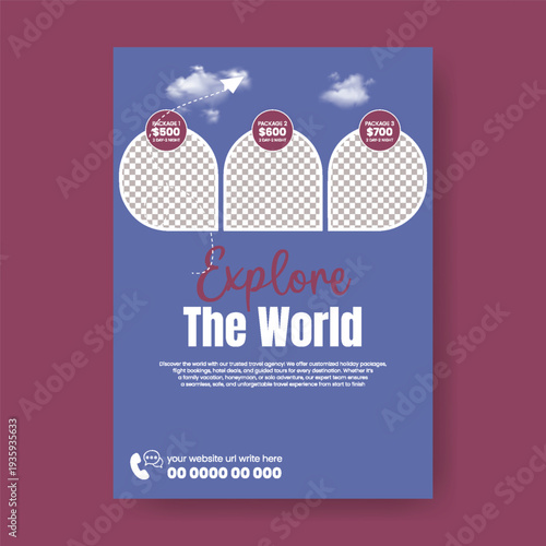 travel tourism flyer poster and leaflet brochure cover template for study abroad promotion, visa assistance, airline booking marketing design.