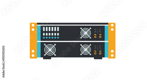 Illustration of a server rack unit with cooling fans and ports