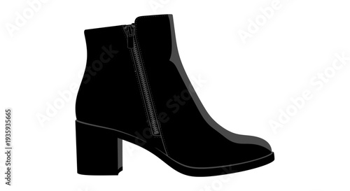 A sleek black ankle boot is displayed in a side profile view