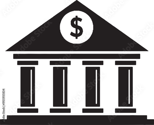 Black and white of bank building with dollar sign on roof also transparent background money