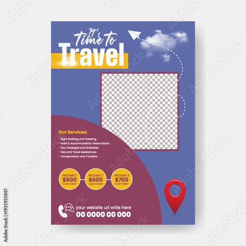Editable A4 travel tourism promotional design featuring flyer poster and brochure cover template for summer vacation, visa assistance, luxury resort marketing service.