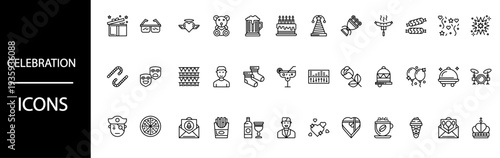 Collection of modern celebration icons for festive events and parties