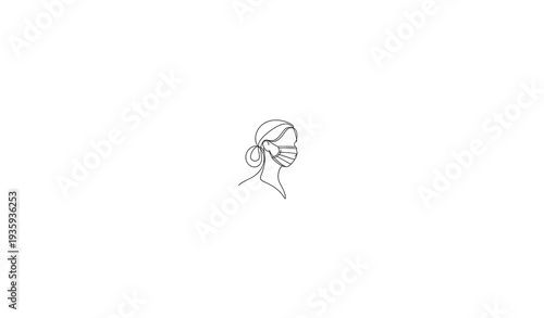 Black and White Continuous Line Drawing of Person Wearing Face Mask Vector Illustration