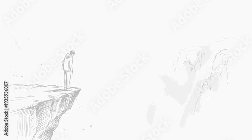 A solitary figure stands on a precipice contemplating the vast unknown expanse ahead