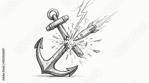 An explosive collision of naval anchor meets supersonic missile drawing