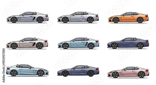 Collection of Sports Cars Side View.