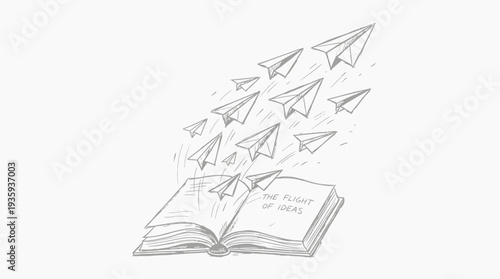 Creative Inspiration Takes Flight from an Open Book Launching Paper Airplanes of Imagination
