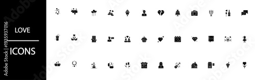 Collection of cute love icons for Valentine's Day and romantic designs