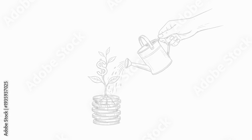 Cultivating wealth through careful financial nurturing hand watering a money plant growing from