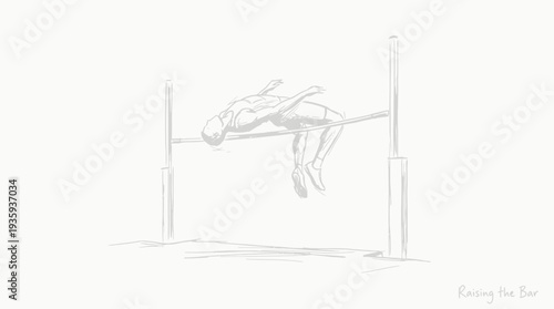 Dynamic Athlete Leaps Over High Bar in Stylized Sketchatic Athletic Performance