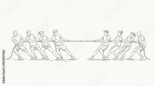Engaging tug of war illustration showing teamwork and competition between two teams of athletes