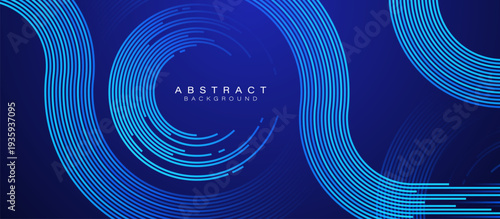Abstract glowing circle lines on blue background. Geometric stripe line art design. Modern shiny blue lines. Futuristic technology concept. Suit for poster, banner, business, corporate, website