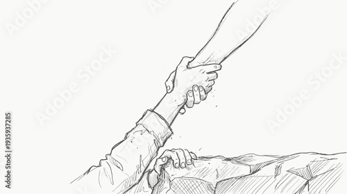 Helping hand reaching out from peril to safety a sketch of human connection