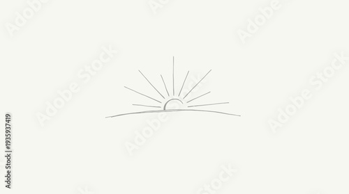 Minimalist sunburst emerging over a subtle horizon line representing dawn and new beginnings