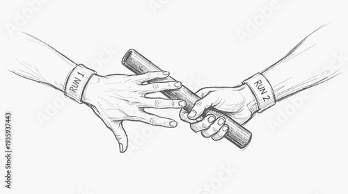 Momentum transfer conceptual artwork depicting a baton handoff between runners in a race