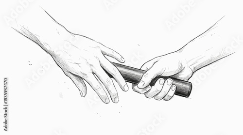Passing the baton between two hands in a relay race artistic sketch motion and teamwork