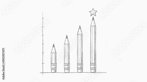 Pencil progression illustrates growth and achievement towards a shining goal