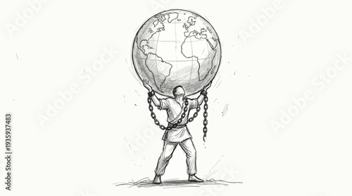Person burdened by the weight of the world chained to their destiny