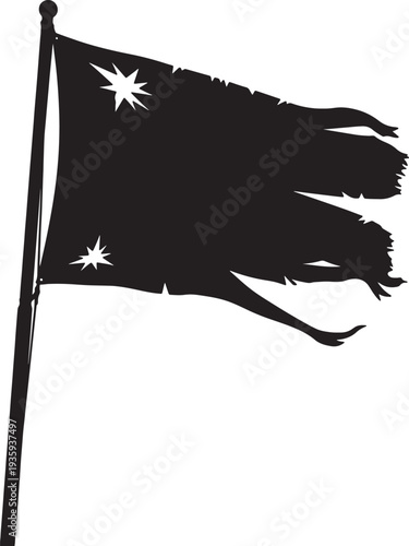 Tattered black flag with white stars flying on pole also transparent background tattered flag flagpole