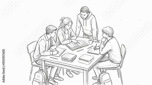 Teenage students collaborate on a biology project at a study table in a classroom setting