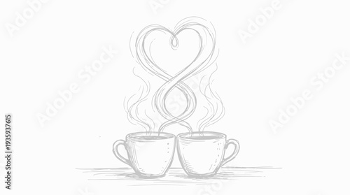 Two cups of steaming coffee creating a heartwarming symbol of affection and togetherness