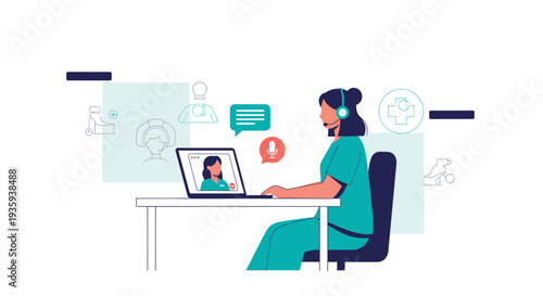 Doctor consulting patient online via video call on laptop, telemedicine concept