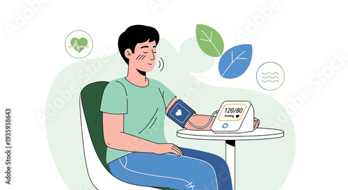 Man checking blood pressure with digital monitor, health concept