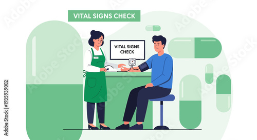 Nurse checks vital signs of patient, medical checkup, healthcare concept