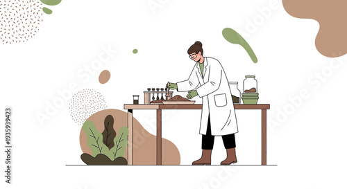 Scientist working in laboratory with plants and soil samples, research concept