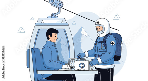 Ski Patrol Rescuer Helps Tourist in Gondola with Medical Kit