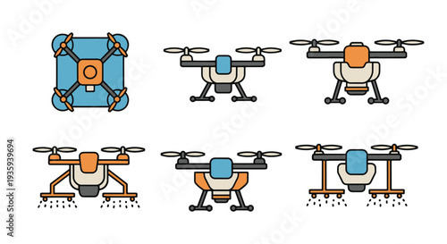 Drone sprayer Line art vector minimal bold color illustration