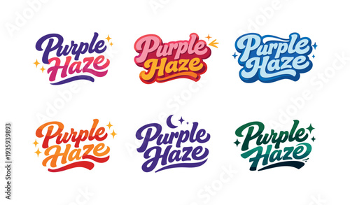Purple Haze Logos. Modern flat holiday banner design highlighting modern lettering logo set for Purple Haze, high-demand
