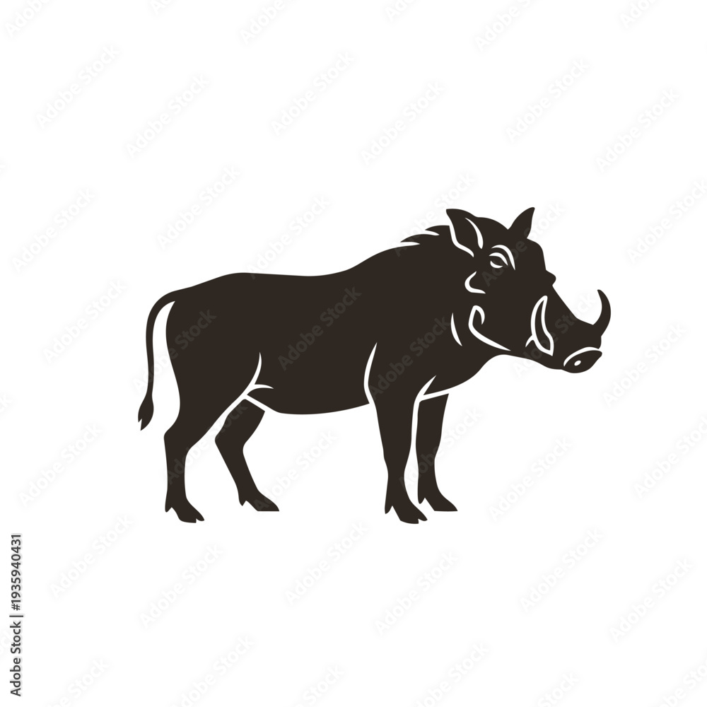 Fototapeta premium Detailed African Warthog Silhouette Vector Illustration - Wild Boar Safari Animal Graphic