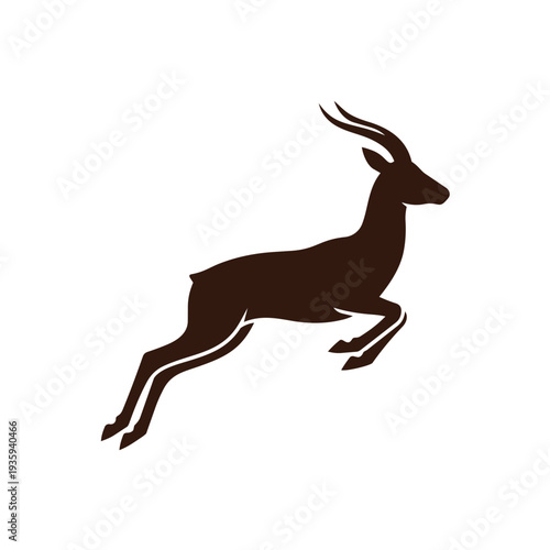 Graceful Jumping Gazelle Silhouette Vector - African Antelope Safari Wildlife Speed Graphic