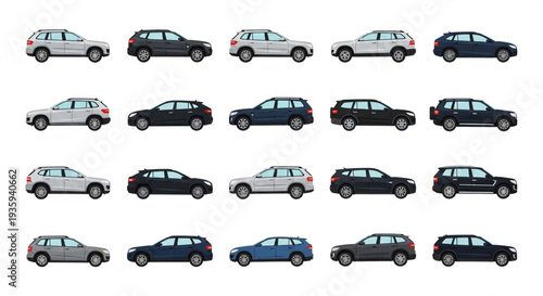 Collection of Various Cars Side View.