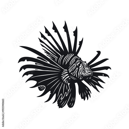 Lionfish Silhouette Vector - Pterois Marine Predator Icon - Venomous Tropical Reef Fish Graphic