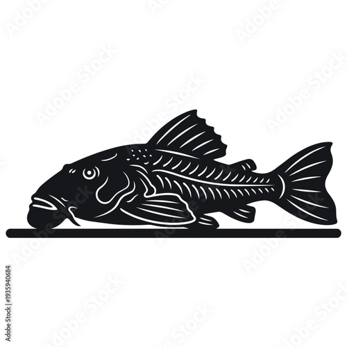 Corydoras Catfish Silhouette Vector - Freshwater Bottom Feeder Icon - Cory Cat Aquarium Wildlife Graphic